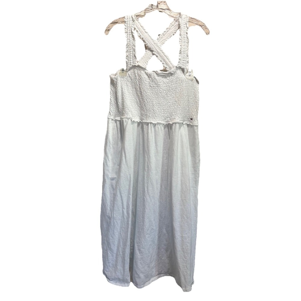 Tommy Hilfiger White Smocked Ruffle Straps Maxi Dress Size XL Flowy Sundress